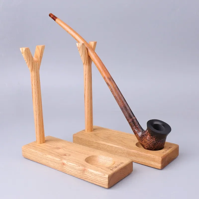 MUXIANG Tea Tree Pipe Holder Solid Wood Vertical Type Holder Long Handle Reading Pipe Holder Display 1 Position Smoking Fittings