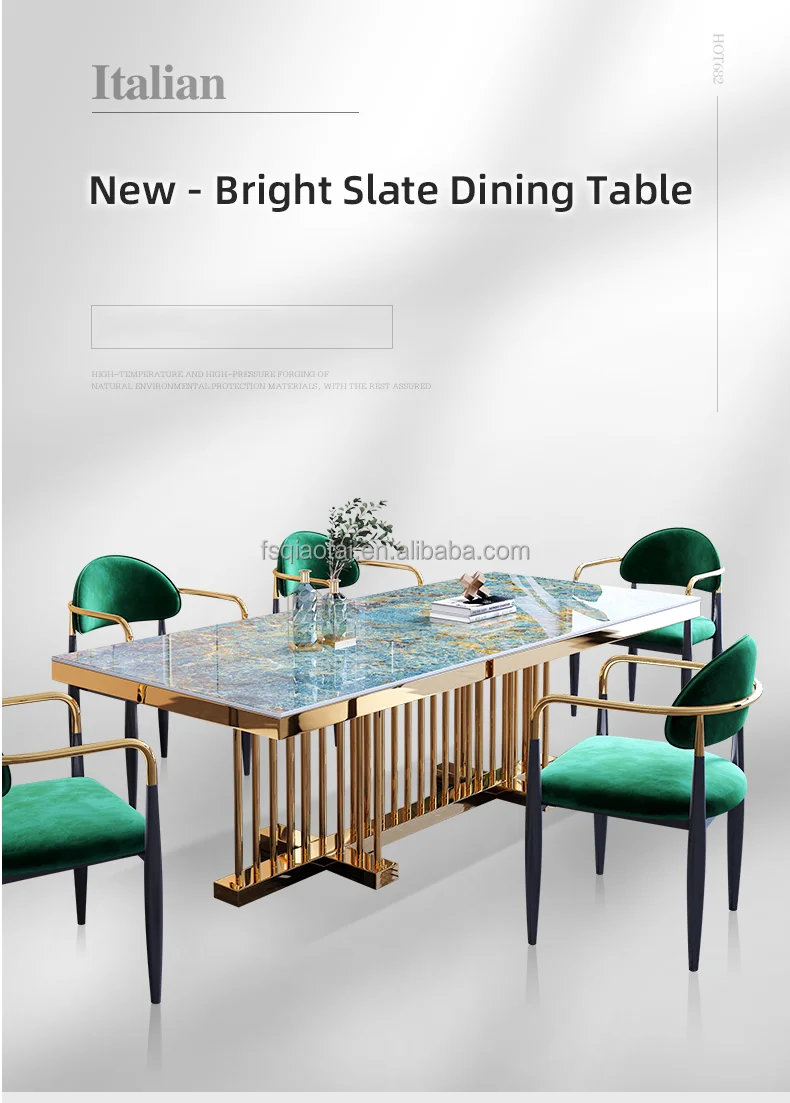 Dining Table And Chair Combination Rectangular Dining Room Furniture Design Stone Stainless Steel Factory Hot Sell Luxury Modern