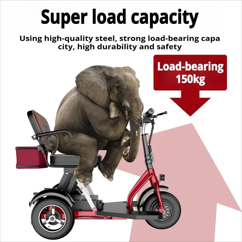 Red Elderly Leisure Electric Tricycle Fold Adult Disabled Portable Commuting Electric Scooter Removable Battery Mobility Scooter