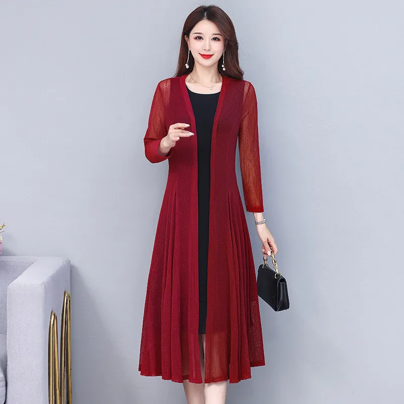 UHYTGF الحرير الجليد رقيقة معطف الحماية من الشمس المرأة الدانتيل الشاش سترة طويلة شال معطف الإناث كبيرة سوينغ الصيف سترة سيدة 2231