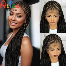 Natural Synthetic Cornrow Braids Wigs Transparent Full Lace Braided Wigs 36 Inch Lace Front Wigs for Black Women with Baby Hair