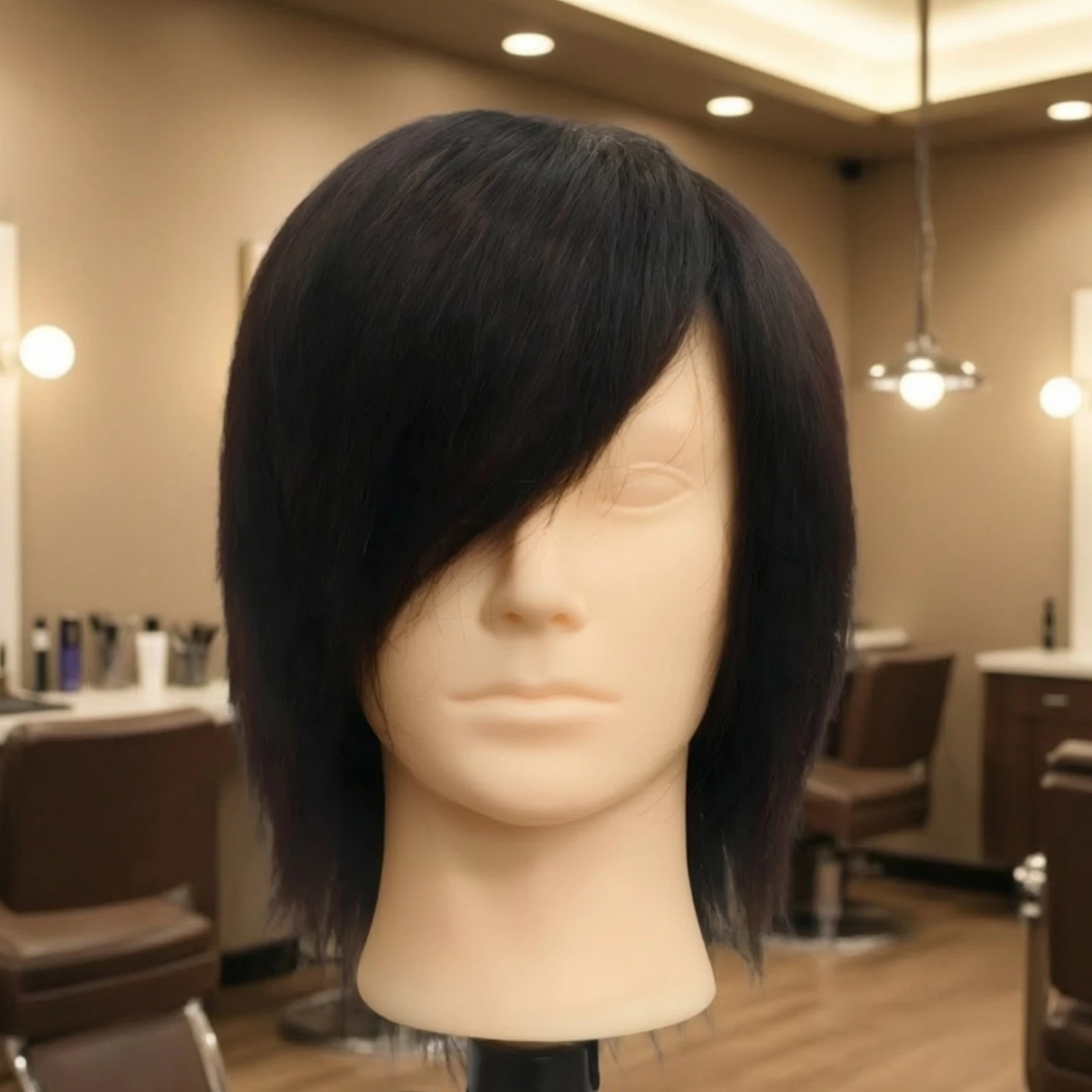 男性用ヘアスタイリングマネキンヘッド。回転式で、本物の人毛を使用。理髪店向けに、化学的に消毒・洗浄済み。