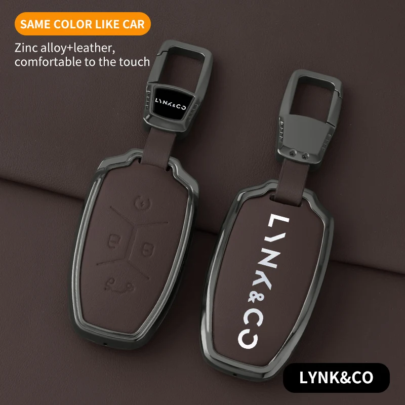 ل Lynk & Co LYNK & CO حافظة مفاتيح 03/05/09/01/02/06/2023 سيارة التحكم عن بعد سلسلة المفاتيح الذكية سبائك الزنك حافظة جلدية