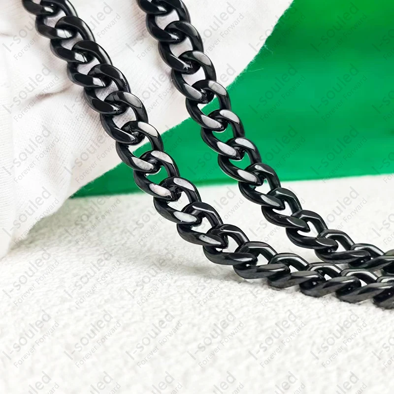 9.5 MM Black Pure Titanium Mens Link Chain Necklace Cuban Style Neck Chains Fantastic Sturdy Jewelry