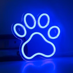 Chi-buy LED Neon Paw USB Powered Blue Neon Signs Night Light 3D Wall Art & Game Room Bedroom Living Room Decor Lamp Signs