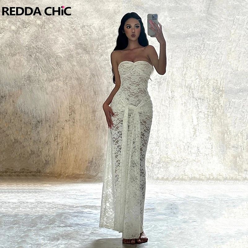 

REDDACHiC вечернее платье с корсетом, женское белое кружевное облегающее платье макси с блестящим узлом, длинное вечернее сексуальное винтажное платье