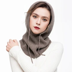 Unisex Wool Knitted Balaclava Hat For Women Winter Hooded Beanies Neck Scarf Bonnet Men Drawstring Y2K HipHop Skullies