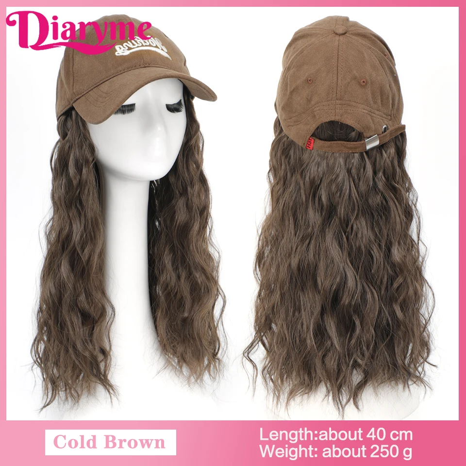 One-piece Cap wig Synthetic Short Water Wavy Wigs With Baseball Hat Brown Highlights Blonde Hair Connet adjustable Baseball cap