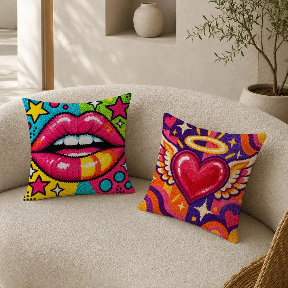 Groovy Love Lips Angel Heart Star Heart Cushion Cover Soft Short Plush Pillow Cases Hidden Zipper Cutecore Sofa Home Decor Gift 3