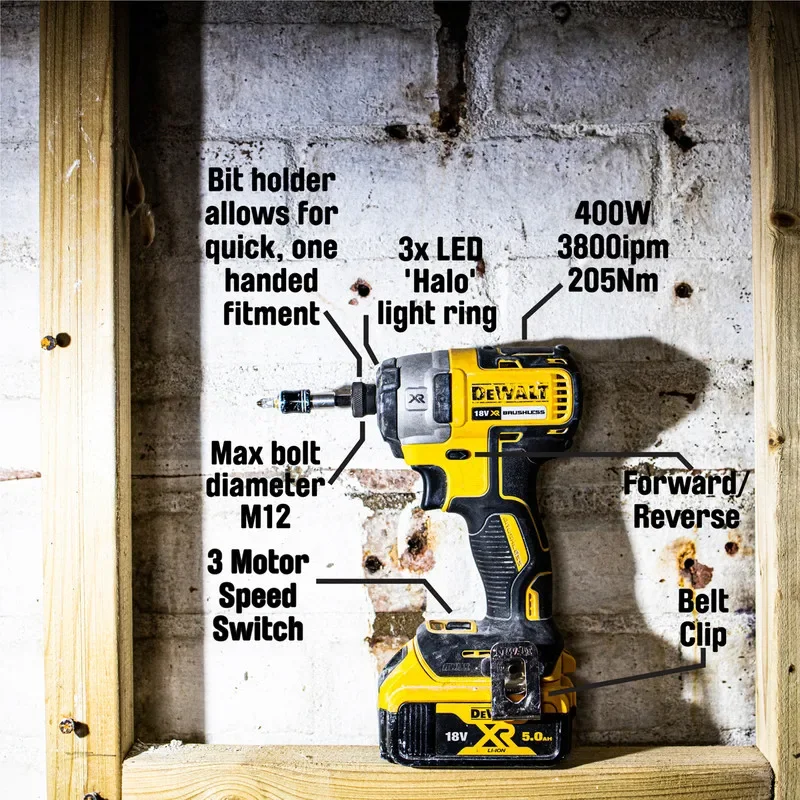 DEWALT DCF887 1/4in Brushless Cordless 3-Speed Impact Driver 18V Lithium Power Tools 3250RPM 3800IPM 205NM Bare Tool