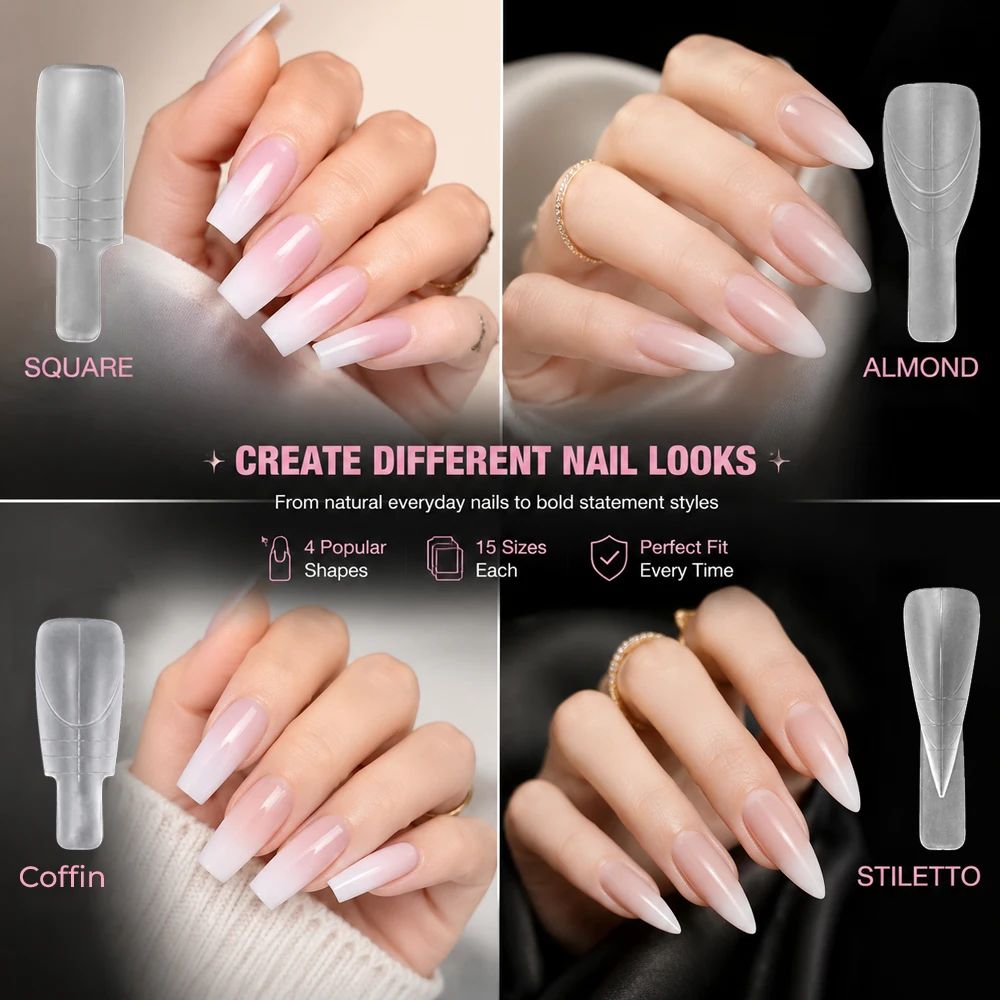 Nailpop Matte Verlängerungs-Dual-Forms mit Griff, 15 Größen für Poly-Gel-Nagelformen, für 4 Stile, Salon-Kunst, DIY-Maniküre, 150 Stück – Detail 5