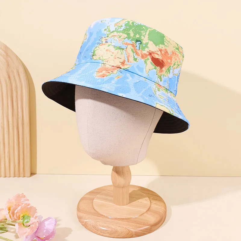 2026 Spring Summer Breathable Lightweight Sun Protection Sunshade Fisherman Hat World Map Casual Outdoor Wide Brimmed Travel Hat