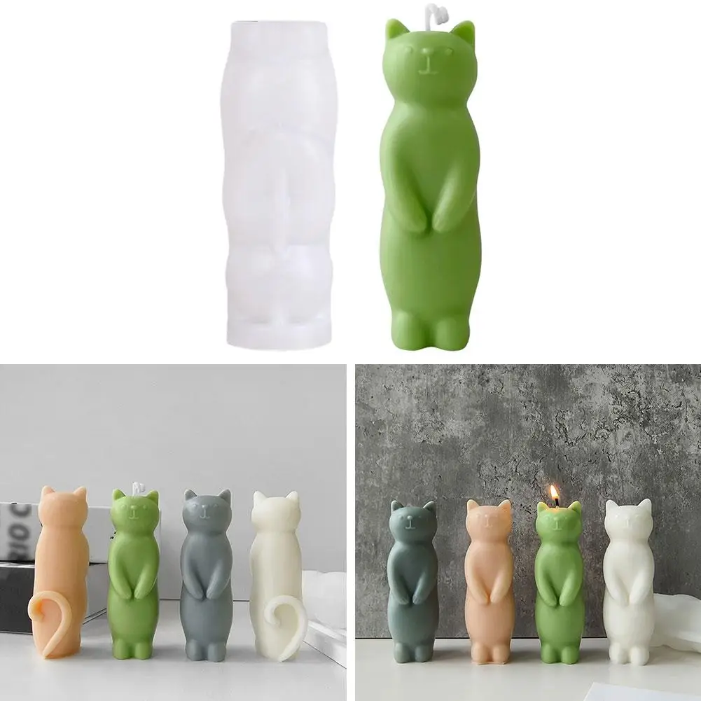 3D Cat Silicone Mold Cute Standing Kitten Candle Mold Mould Scented 2024 Cat Plaster Resin Home Decoration Molds DIY Concre D5N1