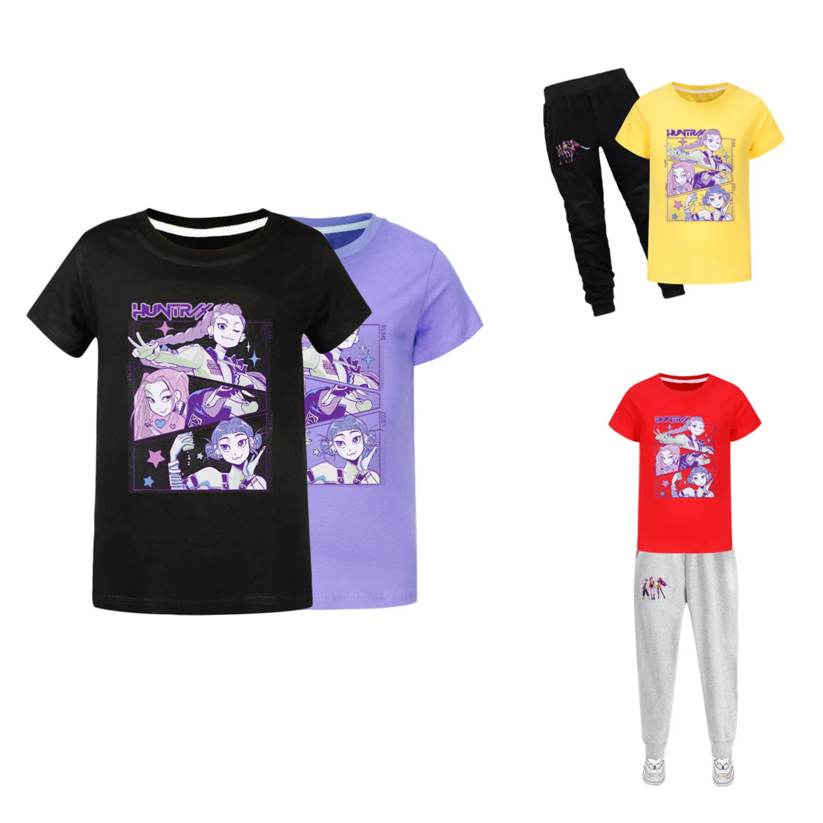 

Rumi Mira T-Shirt Demon Hunters Outfits Anime Adult Kids Printed Top Casual Pants Set Multiple Colors Summer Clothing Halloween