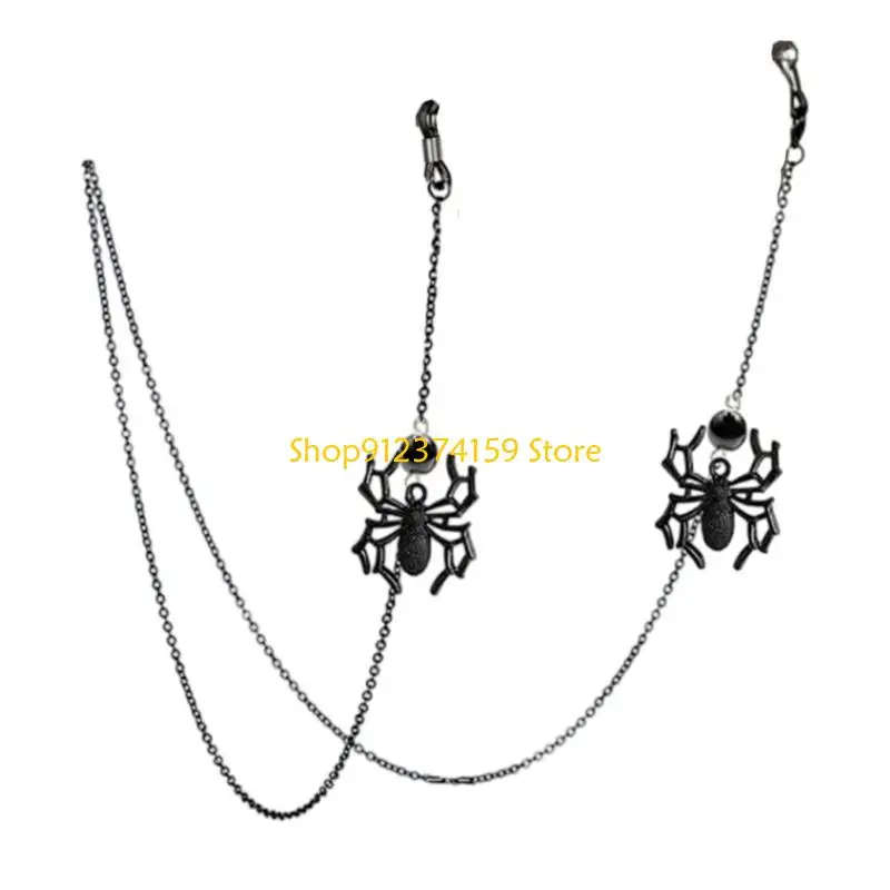 G5AE Black Bat Glasses Chain Unique Spiders Pendants for Gothic and Halloween Party Photo Props
