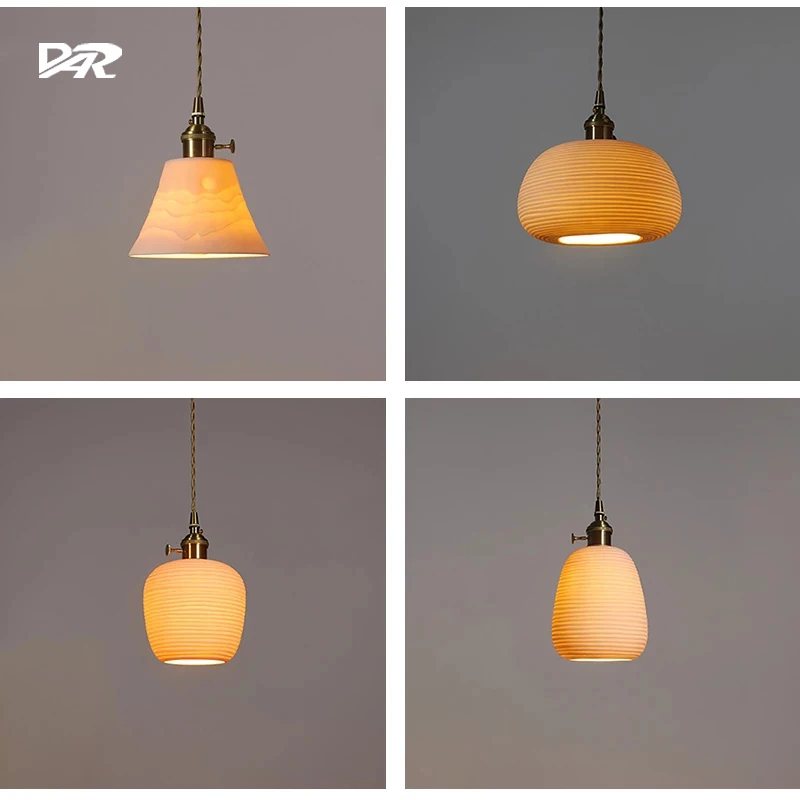 

Modern Pendant Lights For Ceiling Handmade Ceramic Lampshade Chandelier Living Bedside Hanging Lamps Brass Suspension Luminary