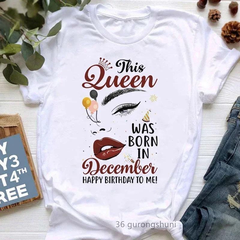 Graphic Print T-Shirt Femme Happy Birthday T Shirt Tshirt Women'S Clothing This Queen Was Bron September/March Aesthetic Clothes
