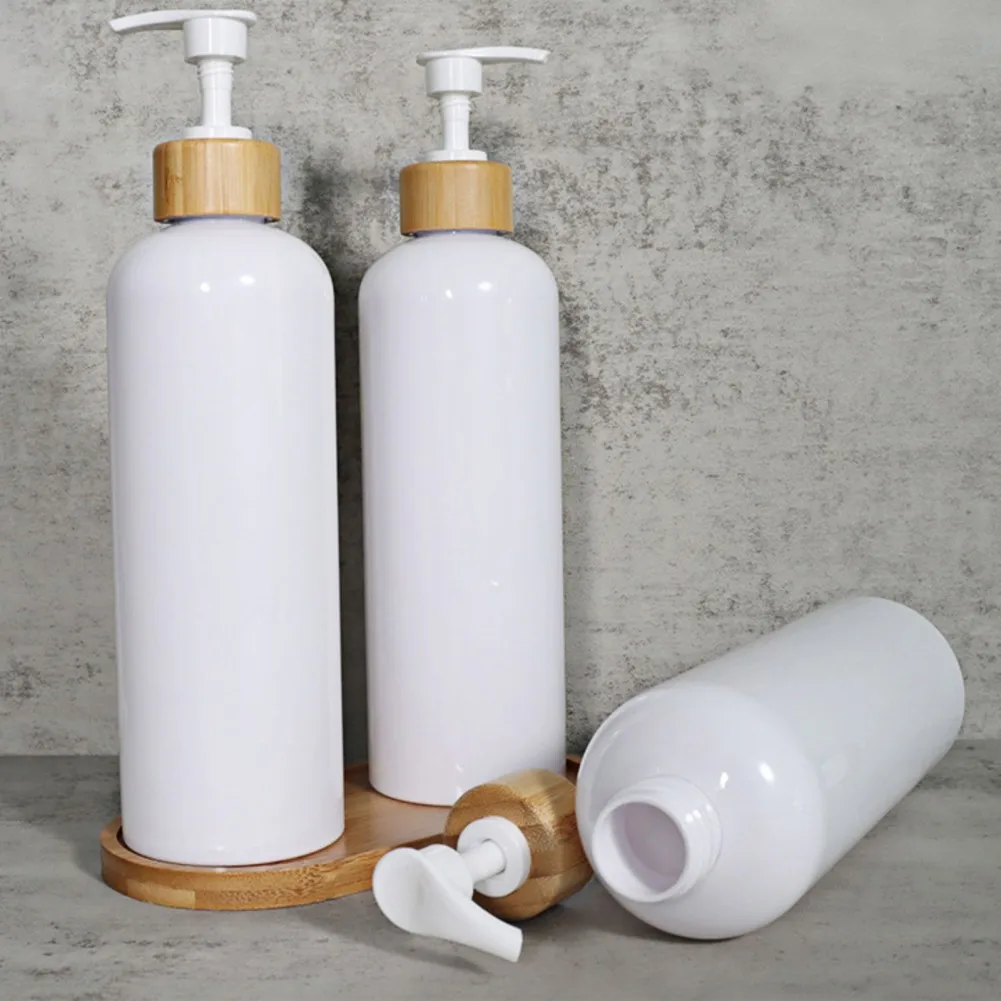 500ml Soap Dispensers Bottles White Sub-Bottling Dish Soap Bamboo Pump Bathroom Soap Bottle Refillable Lotion Container