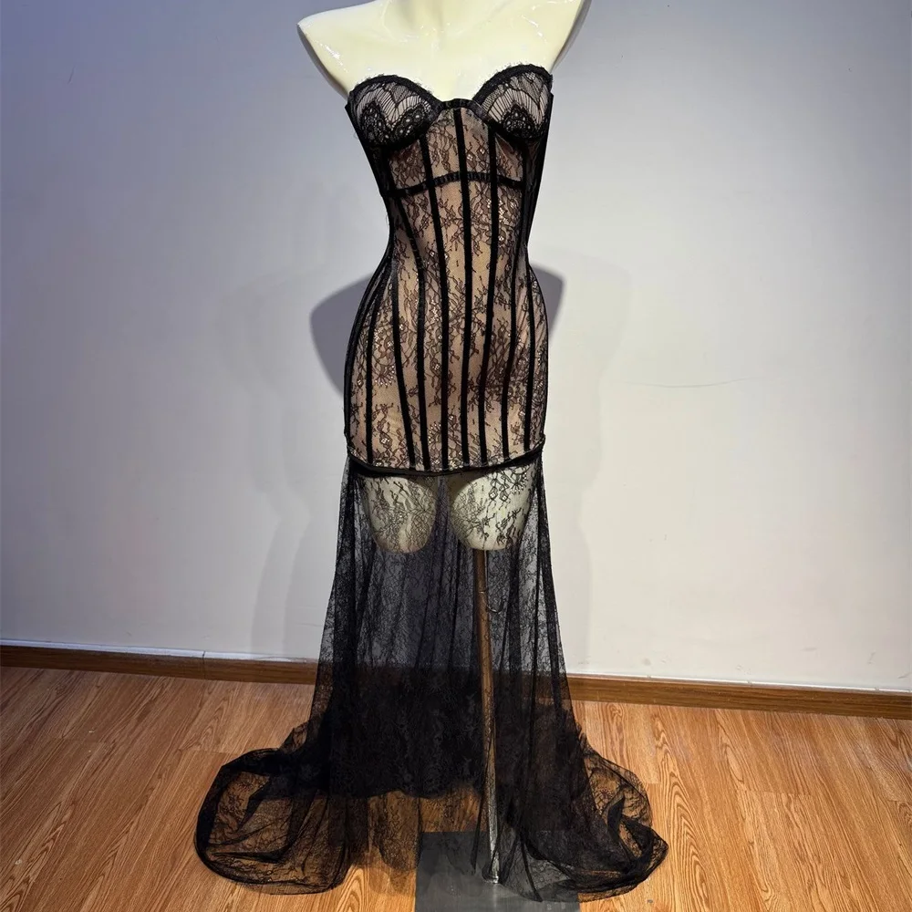 ชุดเดรสลูกไม้ผู้หญิงสำหรับฤดูร้อนปี 2026, ชุดเดรสคอร์เซ็ตลูกไม้เสริมโครง, ชุดเดรสเกาะอกเซ็กซี่สำหรับผู้หญิง, ชุดเดรสทรงบอดี้คอนแฟชั่นใหม่สไตล์ Y2K สำหรับงานปาร์ตี้