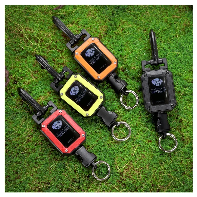 2-Pack Pull Reel Carabiner Retractable Tether Keychain Camping Carabiner Spring Elastic Rope Anti-lost Keychain Steel Cord