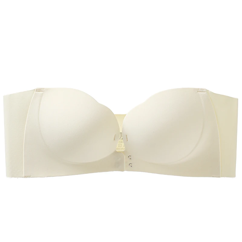 Drahtloser trägerloser BH für Damen, doppelte Vorderverschlüsse, 6-Punkt-Antirutsch, 3-stufiger 3D-geformter Blütenblatt-Design, tiefer V-Ausschnitt, nahtloser Multiway-Pushup-BH, 1 Stück