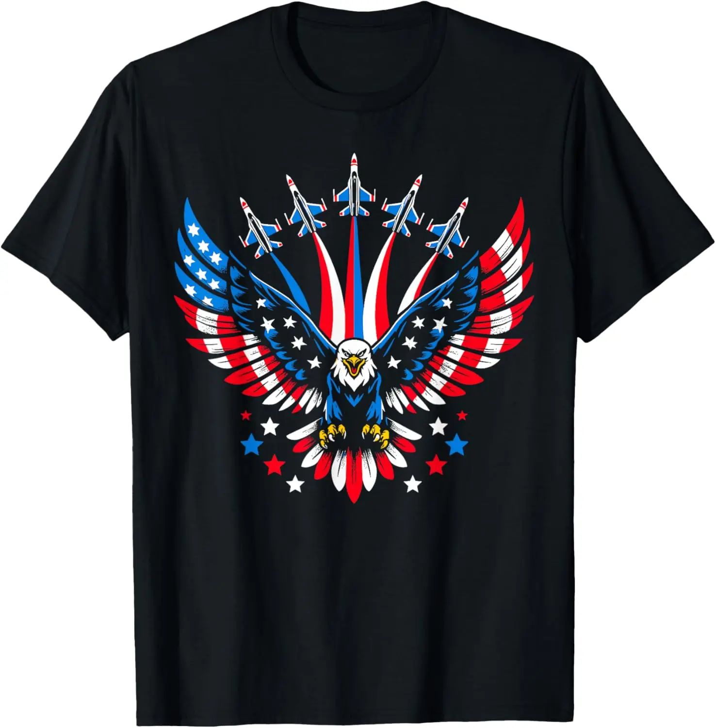 Eagle Patriotic Red Blue USA Flag Fighter Jets 4Th Of July T-Shirt 100% Cotton Trendy Y2K Short-Sleeve Tee – Soft, Quick-Drying, All Occasion Casual  Suitable For Concert Party Hanging Out Sightseeing Trip