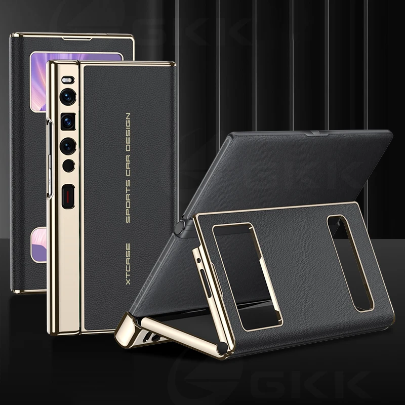 Oryginalne etui GKK do Huawei Mate XS 2 Luksusowe platerowane gładkie skórzane okna Magnetyczny składany uchwyt Pokrowiec do etui Huawei Mate XS2 — zdjęcie produktu 2