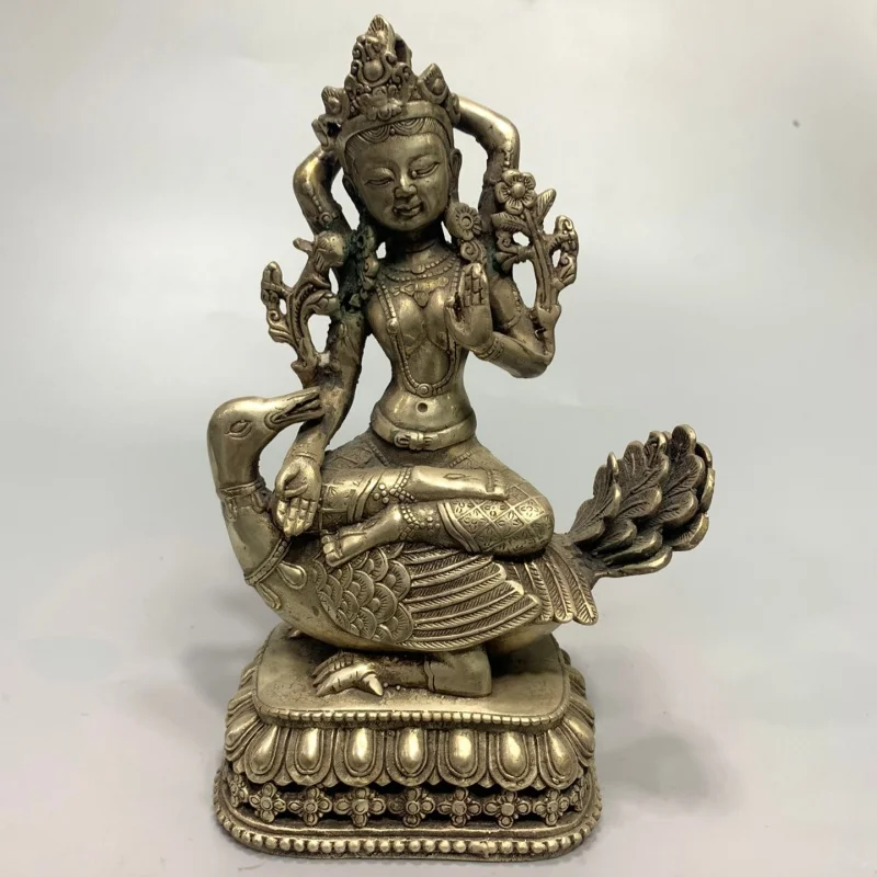 

China White Bronze Swan Tara Buddha Statue Ornament Tibetan Buddhism Handmade Collectible Feng Shui Auspicious Home Decor