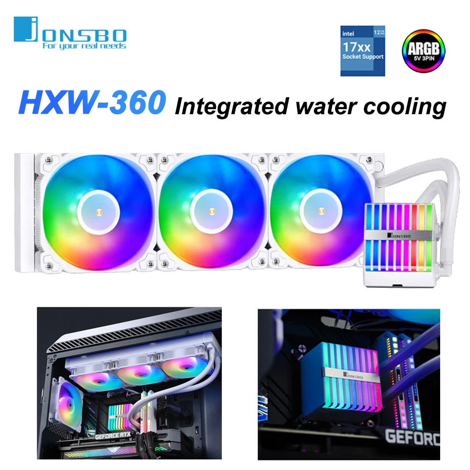 

JONSBO HXW-360 Liquid Water Cooling 5V 3Pin ARGB 120mm Case Fan CPU Integrated Water Cooler For LGA2011 115X 1200 1700 AM4