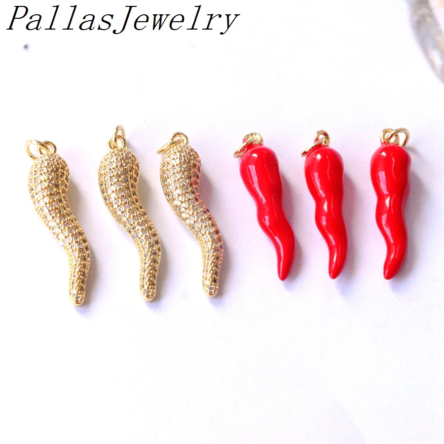 10Pcs Fashion Micro Pave CZ Pepper Pendant,CZ Chili Red Enamel Peppers Pendant For Earrings Necklace Jewelry Making