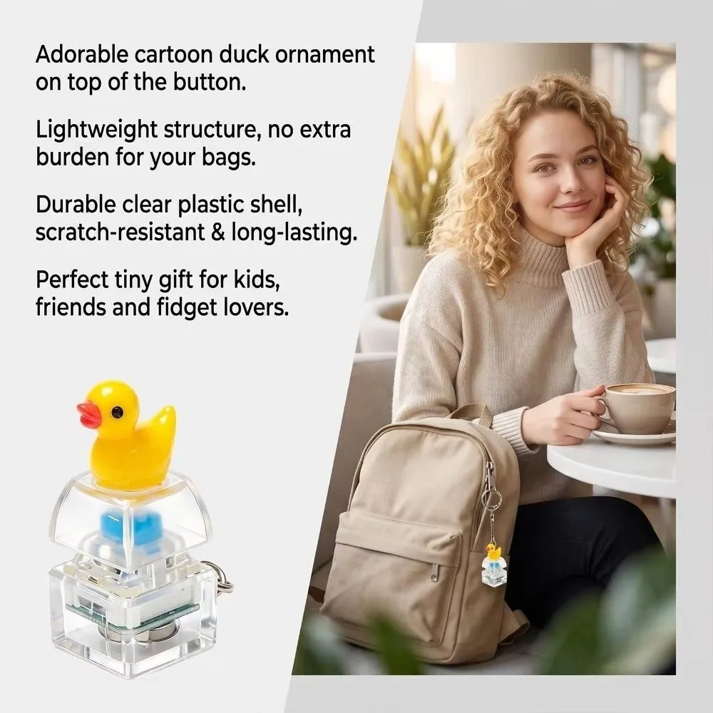 Press Light Clicker Fidget Keychain Translucent Smooth Button Clicker Keyring Compact Cartoon Animals Clicking Pressure Relief