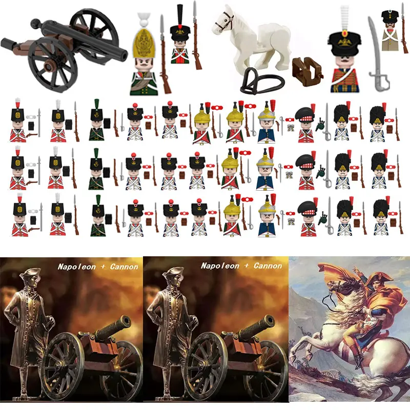 Napoleonic Wars Solider Gun Sword Cannon Medieval Figures Building Blocks French Russia Army Weapons Accessories Brick Toys Gift