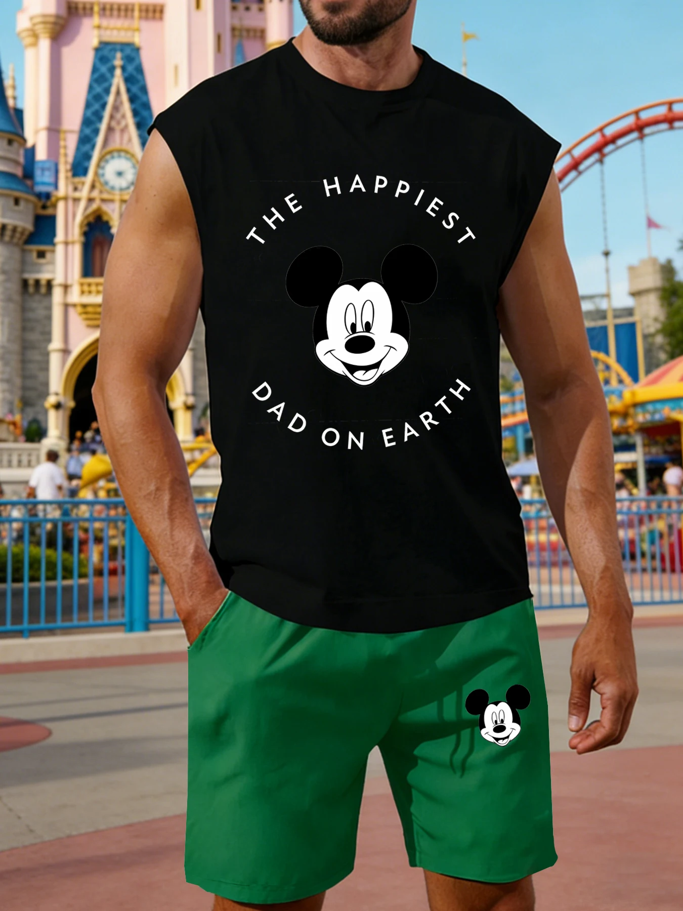 

Mickey Mouse "The Happiest Dad On Earth" Men's Sleeveless Tank Top and Shorts Set | Father's Day Casual Summer Outfit