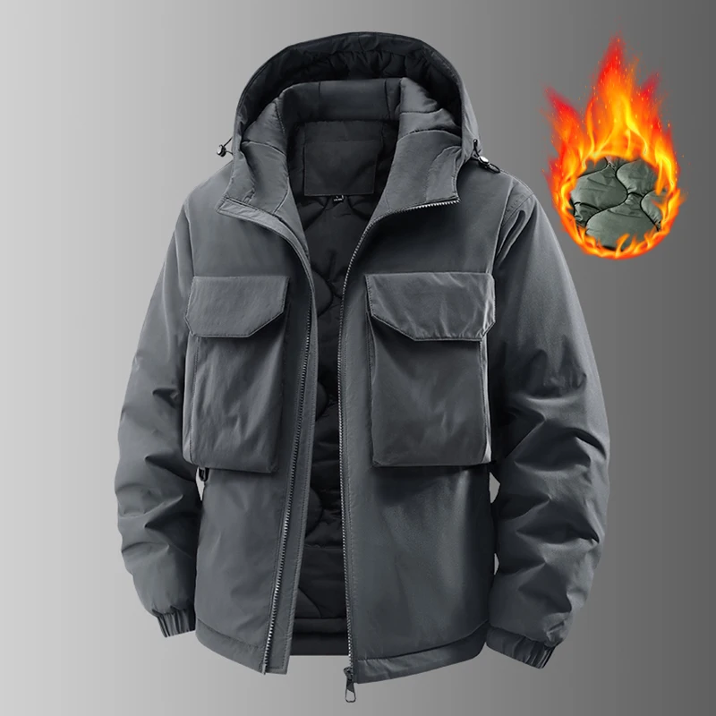 A new fashion bestseller for the autumn and winter of 2025, a cotton-padded workwear multi-pocket hooded jacket for men