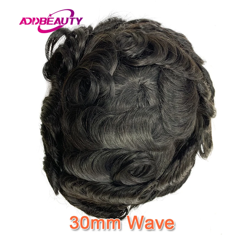 Addbeauty Curly Men\'s Capillary Prothesis Fine Mono NPU Men Toupee Indian Human Hair Wigs Straight Wave Human Hair System Unit