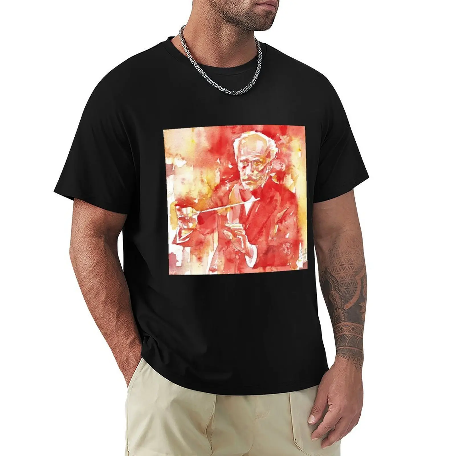 

ARTURO TOSCANINI - watercolor portrait T-Shirt Basic Solid Color Short Sleeve Cotton Top