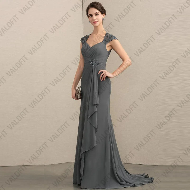 Customized Mother of the Bride Dresses V Neckline with Cap Sleeve Wedding Party Dress vestidos de fiestas elegantes mujer boda