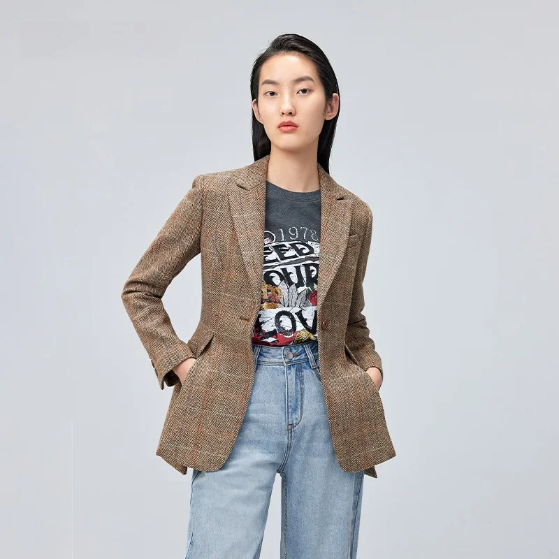 

Весенний новый винтажный шерстяной пиджак с разрезом и утяжкой на талии, женский, элитный дизайн, модный деловой стиль, удлиненный фасон