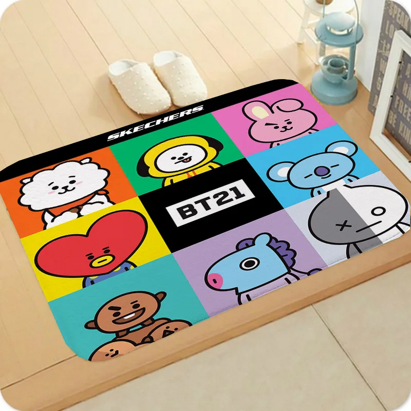 New Bt21 60X40CM Anime Cartoon Carpet  RJ KOYA CHIMMY Rug for Living Room Bedroom Party Decoration Anti-slip Thickened Floor Mat