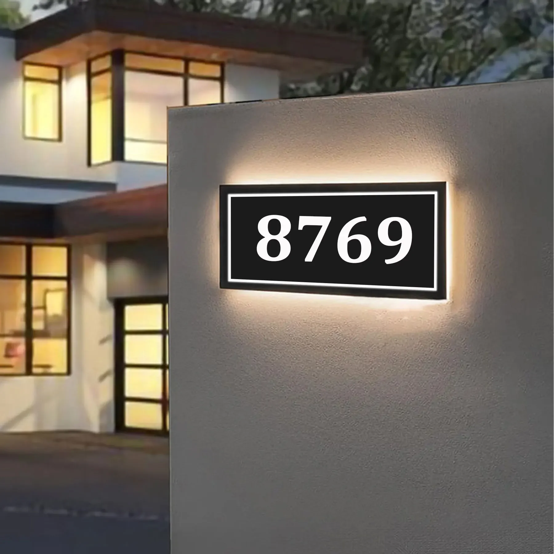 Modern Backlit House Number Sign Custom LED Illuminated Address Plate Lighted Street Name Sign with Metal Acrylic Finish Sign