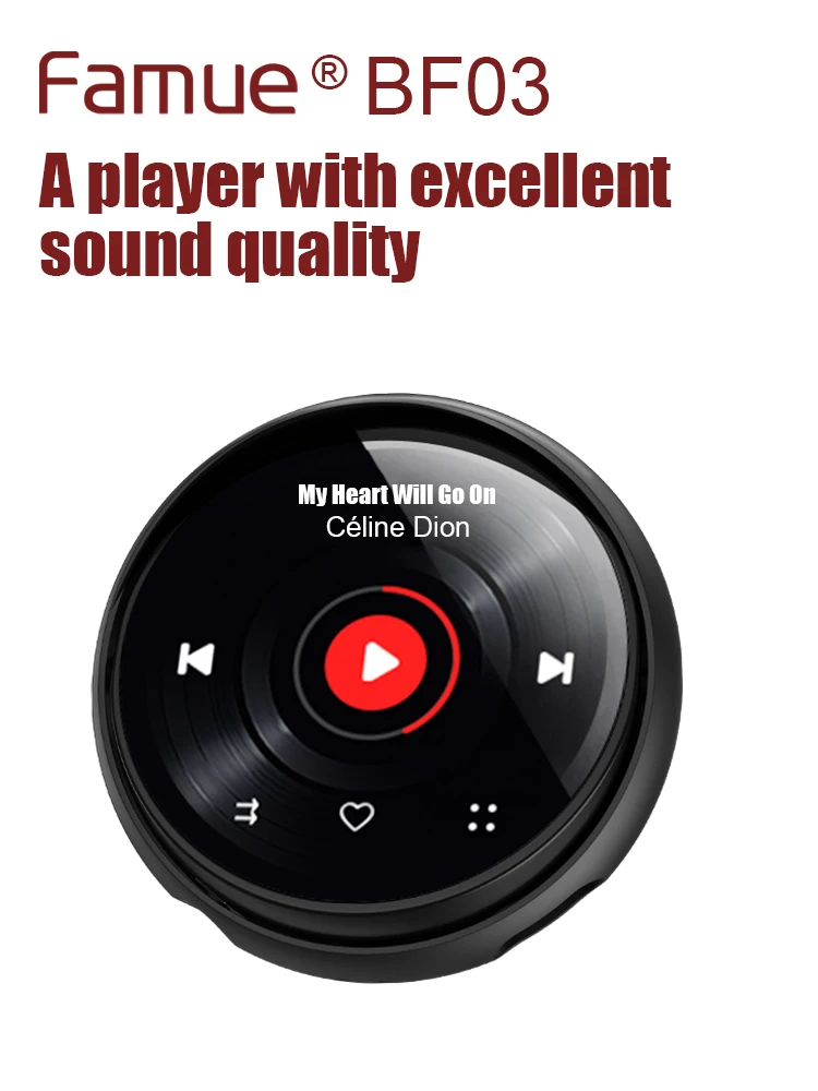 مشغل MP3 مشهور - مشغل موسيقى أنيق مخصص بتصميم دائري، Bluetooth5.3، وظائف التسجيل، الكتاب الإلكتروني، Gif للطلاب، 32G