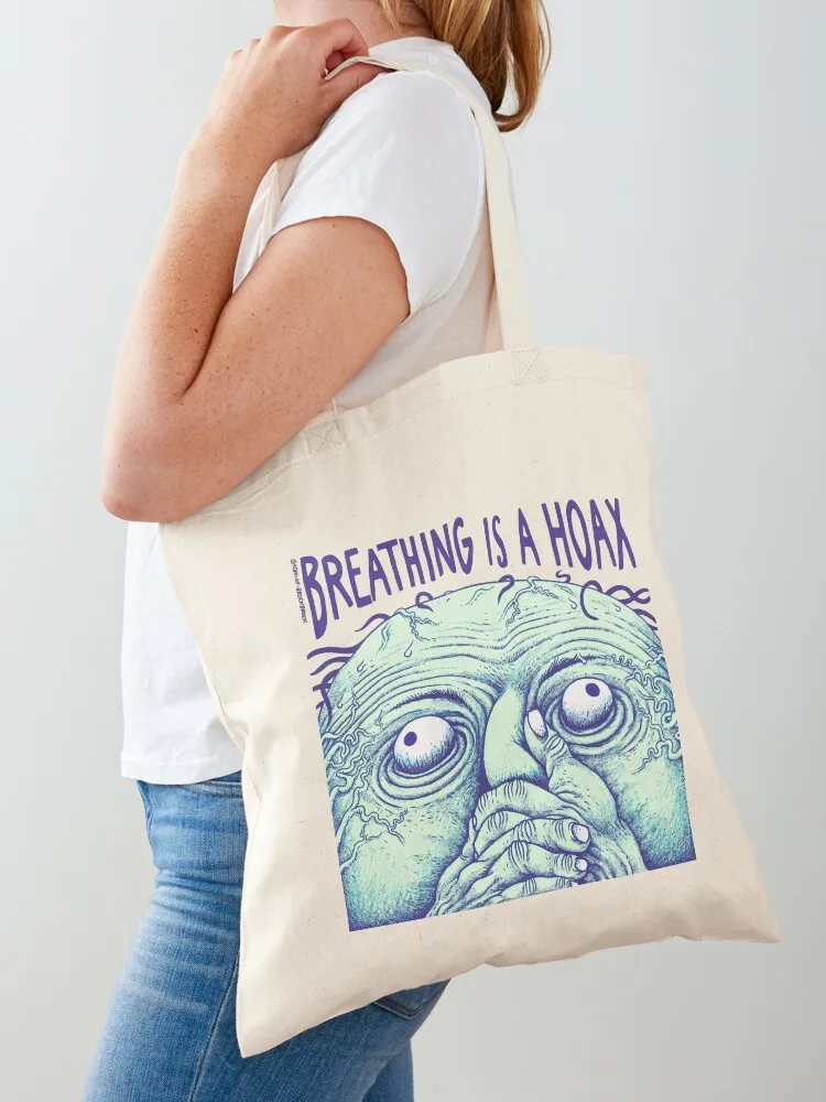 

Breathing is a hoax (blueish) Tote Bag personalized tote bag Eco bag Beach tote canvas
