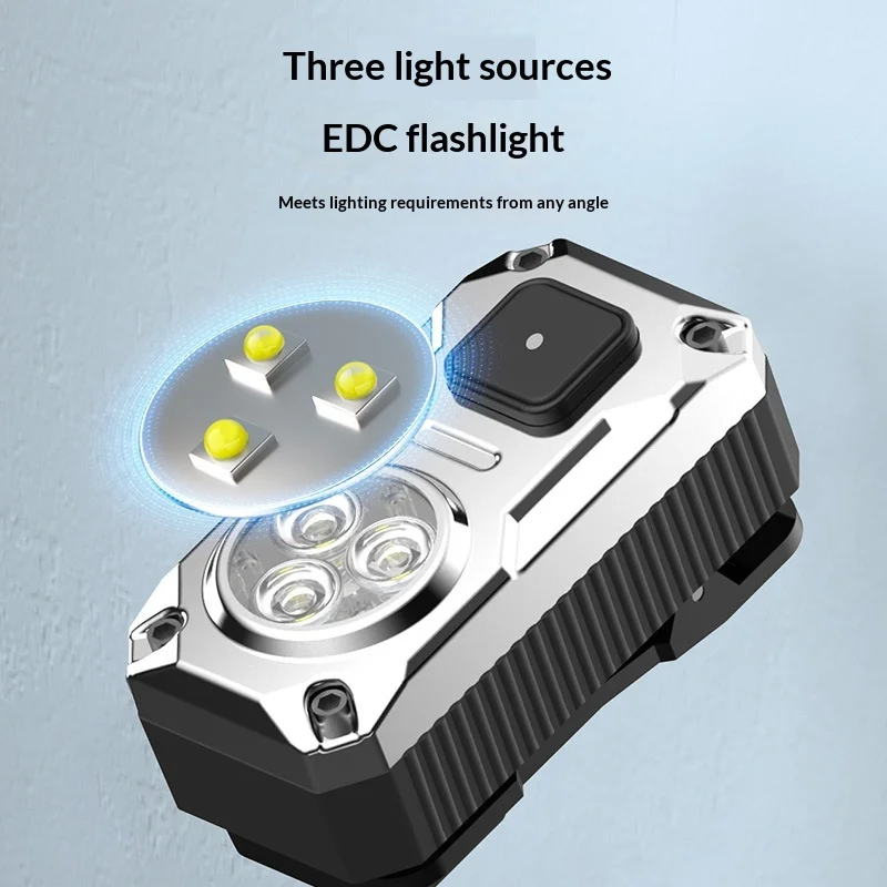 SD-34 Tri-source EDC Flashlight with Magnetic Back 1200mAh USB Type-C Rechargeable High Lumens Mini Tactical Light for Camping