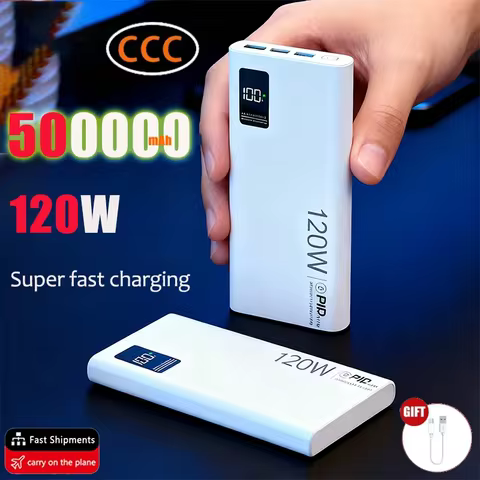 500000mAh Power Bank 120W Super Fast Charging Large Capacity Battery Charging Powerbank For IPhone Huawei Samsung