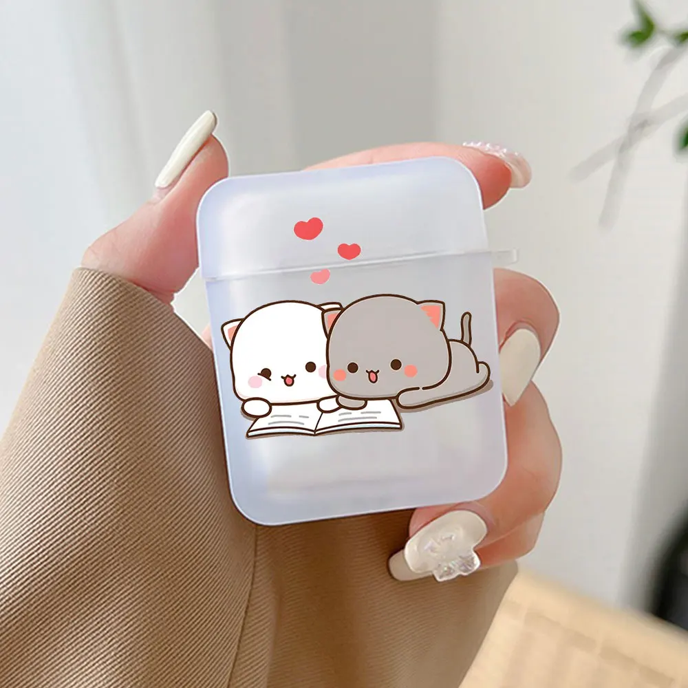 Cartoon Peach Mochi Cat Couple Case for Airpods Pro 2 1 Wireless Bluetooth Charging Box for Apple Airpod 3 Earphone Paired Cover