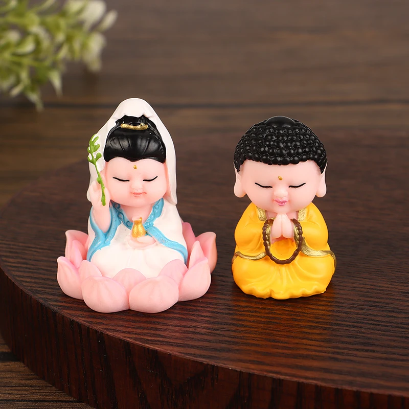 New Year Mascot Car Ornament Cute Little Buddha Guanyin Land Father-in-law God Of Wealth Lotus Base Resin Ornament For Home