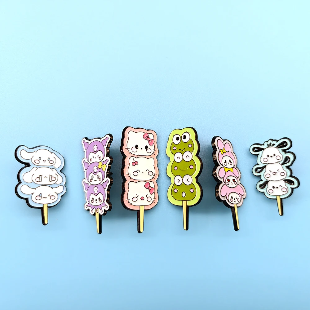 Creative Sanrio Candied Haws Pins Hello Kitty Kuromi Cinnamoroll Kawaii Enamel Lapel Pins for Backpack Cute Cartoon Brooches