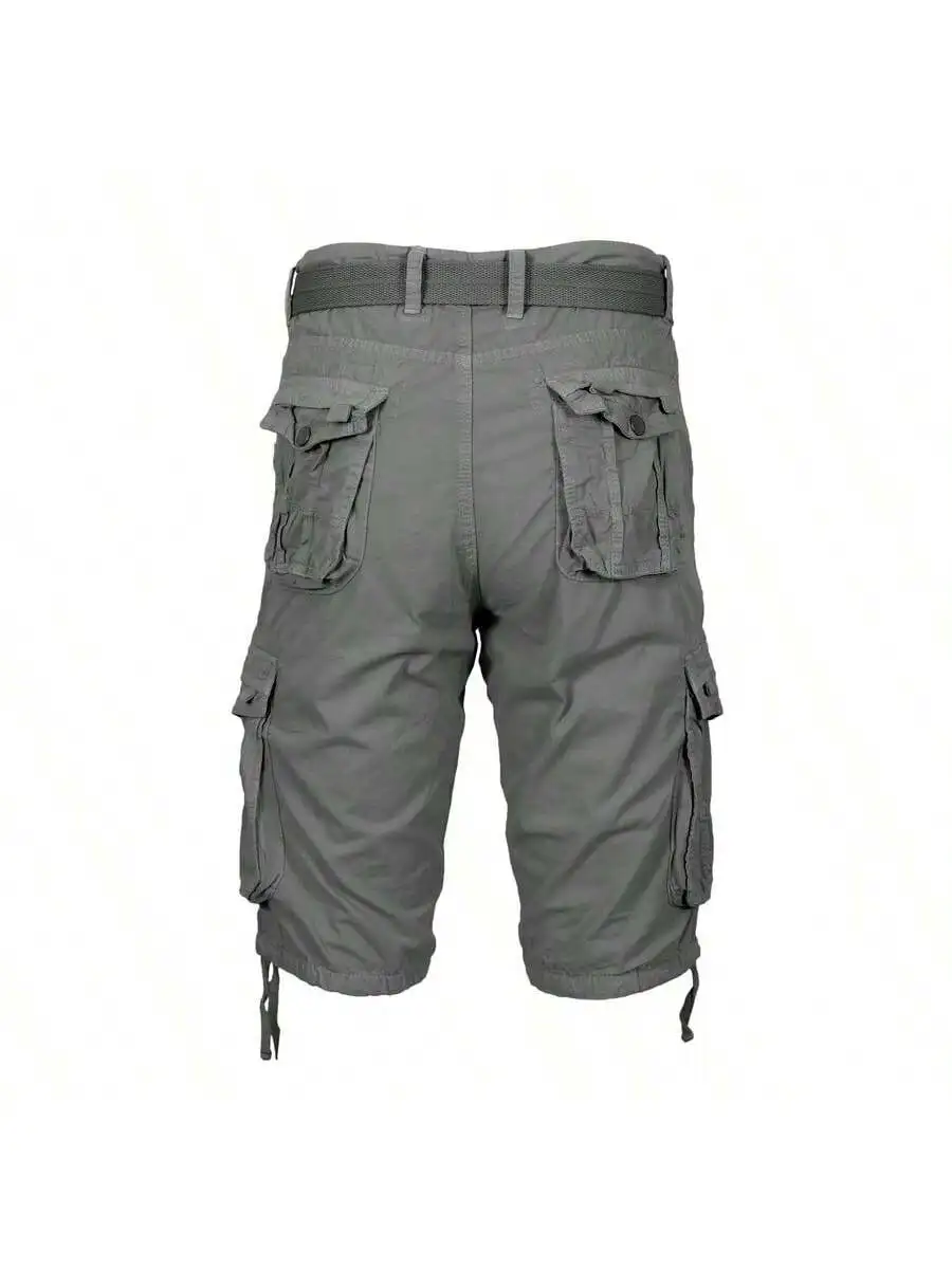 

Mens Cotton Belted Cargo Shorts With Distressed Detail