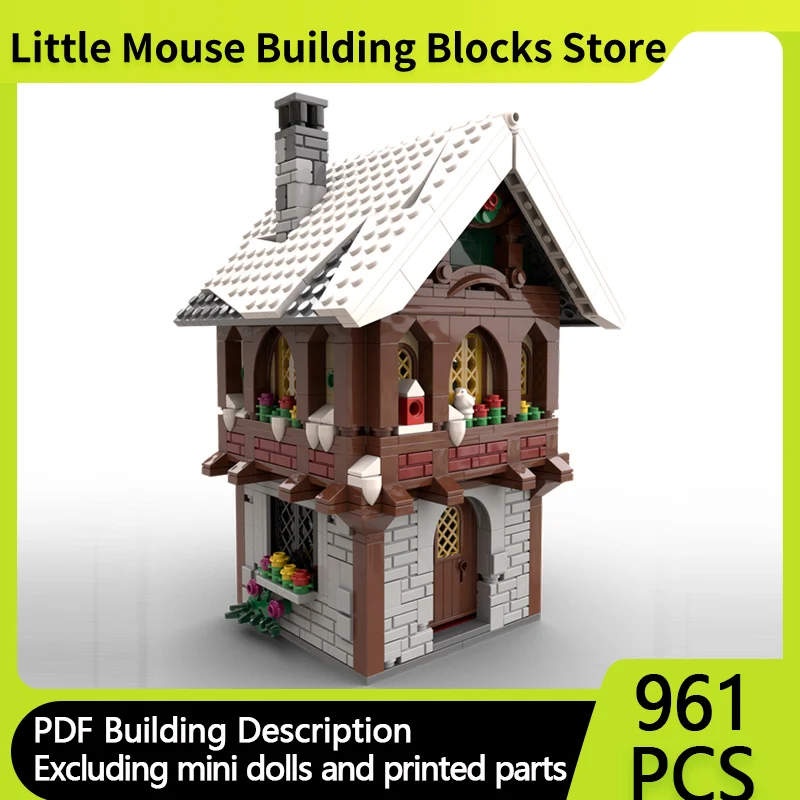 Ville rue vue modèle MOC briques de construction hiver Village maison technologie modulaire cadeaux vacances assembler enfants jouets costume