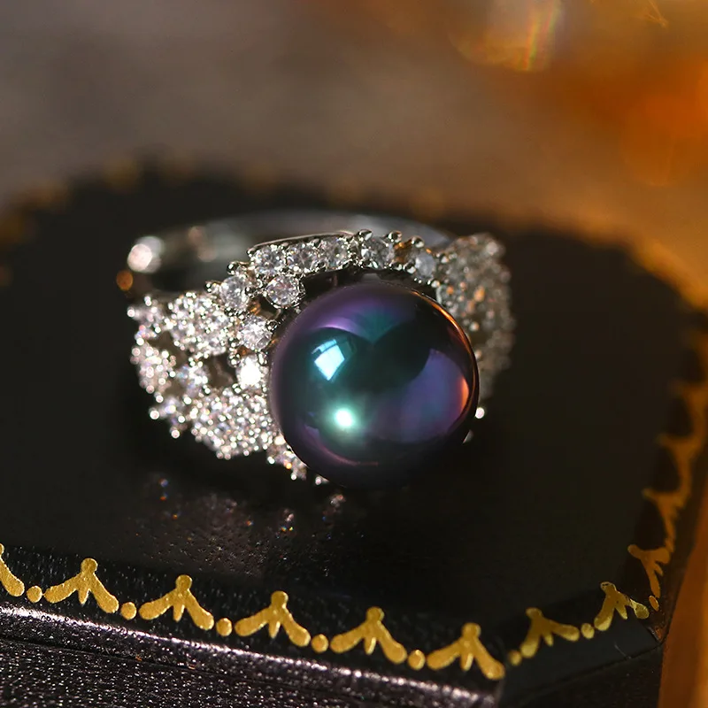 French Elegant Dazzle Pearl Ring Female Opening Court Ring Female 925 Silver Temperament Bridal Jewelry Gift